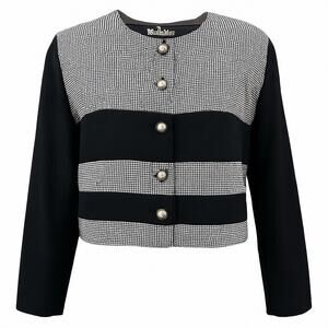 Vintage Ms Choice California Jacket Black White Houndstooth Stripe Button Up M